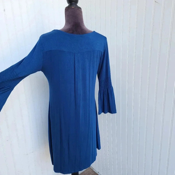 Spense Stretch Viscose Teal Turquoise Knee Length Dress Bell Sleeve V-Neck Sz M - Picture 5 of 10